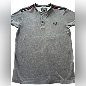 Paul & Shark Grey Short-Sleeve Henley Polo with Contrast Shoulder Stripes